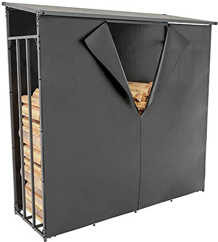 DELUKE® Kaminholzregal aussen mit Abdeckung HEOD - für Feuerholz | Brennholzregal aussen Kaminholzunterstand Kaminholzständer draussen Feuerholzregal aussen, 70x185x185, Aluminium, Mit Plane