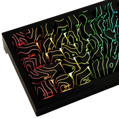 Hyekic Custom Keycaps 128 Keys PBT Keycaps,Black Topographic Side Printed Shine Through Keycap, Cherry Profile Dye Sublimation Key cap for Cherry MX Switch ANSI & ISO Layout Mechanical Keyboards