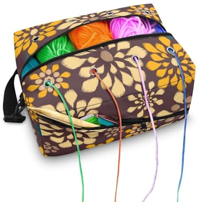 Kuiaobaty Bolsa de punto floral de dalia de arte abstracto para almacenamiento de hilo, patrón de flores de dalia de dibujos animados, bolsa de ganchillo portátil organizador de hilo para ganchillo