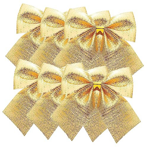 Gatuida 12er Set Goldene Schleifen Für Weihnachtsbaum Christbaumschmuck Anhänger Weihnachtsbaum Dekorationen Geschenkbänder Für Festliche Anlässe Glänzende Deko Für Die Weihnachtszeit
