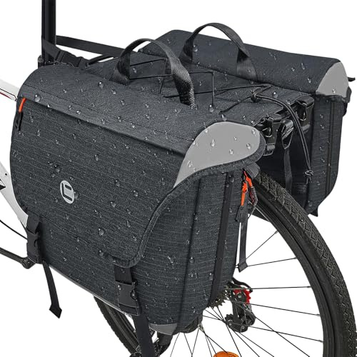 Eyein Fahrradtasche für Gepäckträge, Gepäckträgertasche Doppelt - ausziehbar bis 35L, Wasserdichte Fahrradtasche Gepäckträger mit Reflektorstreifen und Griffen, E-Bike-Zubehör für Reisegepäck, 25L-35L