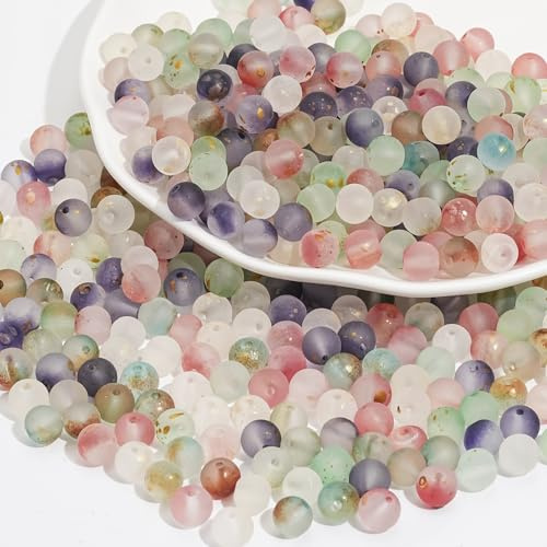 HERZONE 500st glaspärlor i färgglada 8mm runda Färgglada pärlor att trä på (färgglada-b)