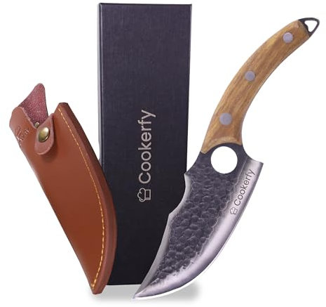 Cookerfy Messer Set – Japanisches Messer mit 15.5 cm Carbon-Klinge, Ergonomischer Rosenholzgriff, Küchenmesser für Outdoor & Küche, Mit Rindslederhülle, Geschenkverpackung inklusive Geschenkbox