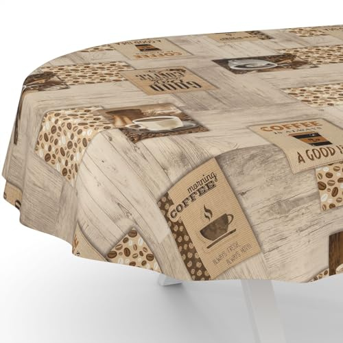 ANRO Wachstuchtischdecke Wachstischdecke Wachstuch Tischdecke abwaschbar Gartentischdecke Coffee Oval 240x140cm Schnittkante