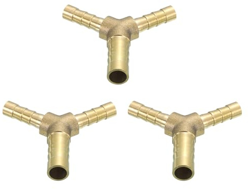 sourcing map 3 Pcs Brass Hose Barb Fitting Y Shaped 3 Way Connector Coupler, 5/16 x1/4 x1/4 ID Brass Fitting Air Hose Fittings Reducer for Connecting Water Fuel Air, Oil Hoses