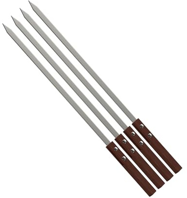 SDMAX BBQ Flat Skewers Sticks, Ergonomic Wooden Handle, Heat Resistant, Easy to Clean, Portable and Lightweight, Ideal Use for BBQ Party, Outdoor Cocktail Party, 40cm (4Pcs)