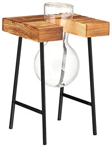 KONTONTY Hydroponische Glasvase Mit Holzständer Dekorative Pflanzstation Für Hydroponik Tischdeko Für Wohnzimmer Büro Und Hochzeit Transparentes Design Für Moderne Innenräume