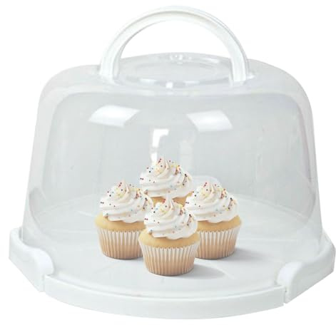 Cake Carrier - Reusable Clear 8/10 Inch Cupcake Holder | Durable PP Transporter, Cupcake Holder - Reusable Clear Storage Transport Carrier with Handle for Wedding Travel