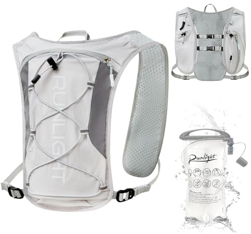 Sac à dos de course - Gilet de course - Pour homme et femme - Sangles de poitrine réfléchissantes réglables - Gilet d'hydratation - Avec bouteille d'eau de 1500 ml - Gris - Taille unique