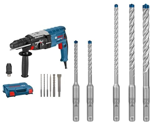 Bosch Professional Bohrhammer GBH 2-28 F (Bohr-Ø Beton max: 28 mm, inkl. 6tlg. Bohr-Meißel-Set, SDS-plus, L-Case) + 5x Expert SDS plus-7X Hammerbohrer Set (für Stahlbeton, Ø 5-10 mm)