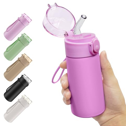 AMFUN 150ml Stainless Steel Insulated Water Bottles, Double Wall Vacuum Small Flask, Water Bottle with Straw, Leakproof Drinks Bottle with Carry Handle for Hot&Cold Drinks (Sakura Red)