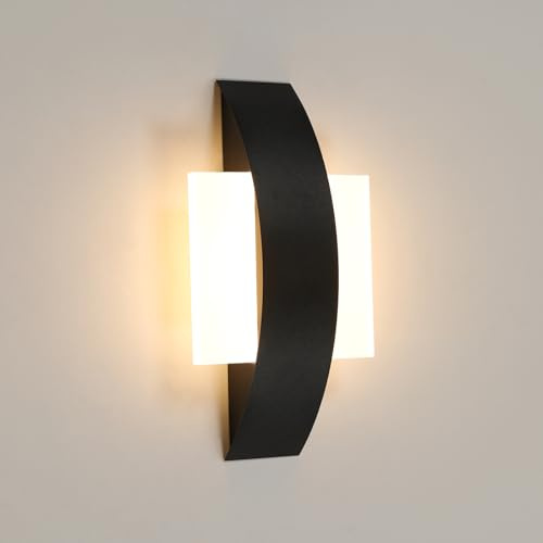 Comely Lámpara de Pared LED 12 W 24×12 cm – Acrílico Moderno Negro – Luz Blanca Cálida 3000 K – Ideal para Pasillo, Escalera, Dormitorio o Salón
