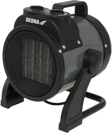Termoventilatore elettrico PTC 2,0 kW, rotondo, nero DEDRA DED9930C2 con elemento riscaldante in ceramica, per ambienti ben isolati, termostato, protezione contro il surriscaldamento, tre modalità di