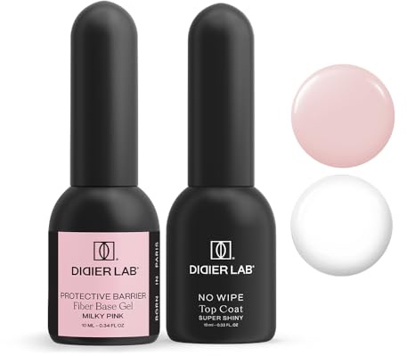 DIDIER LAB – Baslack Top Coat UV – glasgelbas mjölkrosa med vitaminer – No Wipe Top Coat Gel UV Super Shiny – LED UV nagellack set – HEMA och TPO-fri – shellac set – stärker svaga naglar