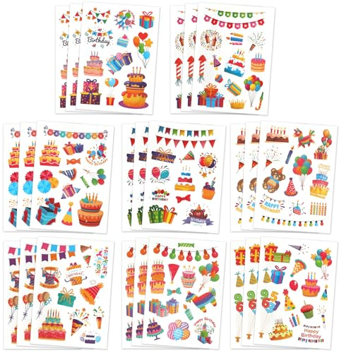 300+ Sticker Geburtstag Set Selbstklebend - Geburtstagsaufkleber für DIY Karten, Geschenke, Fotoalben & Partydekoration für Erwachsene und Kinder