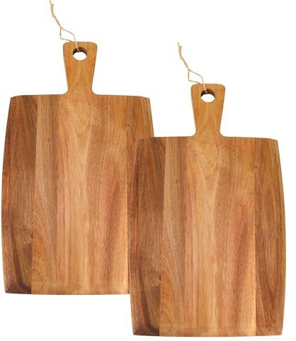 Axincardarm Wooden Chopping Board Large Wooden Serving Bread Board 2 Pcs | with Handle, 42.5 x 25.5 cm, for Charcuterie Fruits Vegetables Meat Food