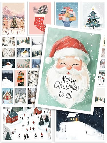 Weihnachtskarten 48 Postkarten A6 Retro Nostalgie Deko Design 50er 60er alt Boho Tradition Weihnachtspostkarten Weihnachten Xmas Set Mix Geschenk Grußkarten Geschenkkarten Adventskalender Nikolaus