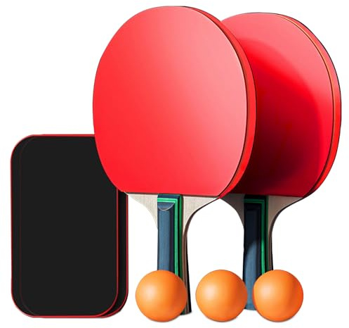 Set di Racchette da Ping Pong,Qualità Professionale Racchette Ping Pong in Gomma a Doppia Faccia,2 Battute da Tennis da Tavolo + 3 Palle da Tennis da Tavolo + Borsa Portatile, per Interni ed Esterni