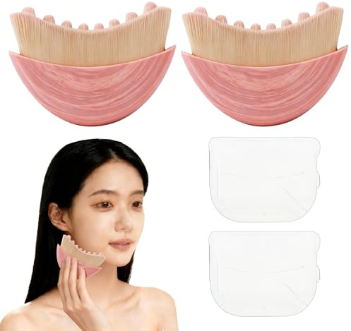 2 Stück Lymphbürsten Gesicht für Lymphdrainage, Gesichtsbürste mit Gua-Sha-Funktion aus Alpenfaser, Sanfte Massagebürste zur Förderung der Durchblutung und natürlichen Hautpflege (Pink)