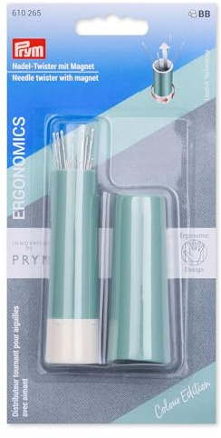 Prym 610265 Nadel-Twister mit Näh- und Stopfnadeln, magnetischer Nadelhalter zur Aufbewahrung, Nadelspender mit 19 Nähnadeln und Stopfnadeln, salbei