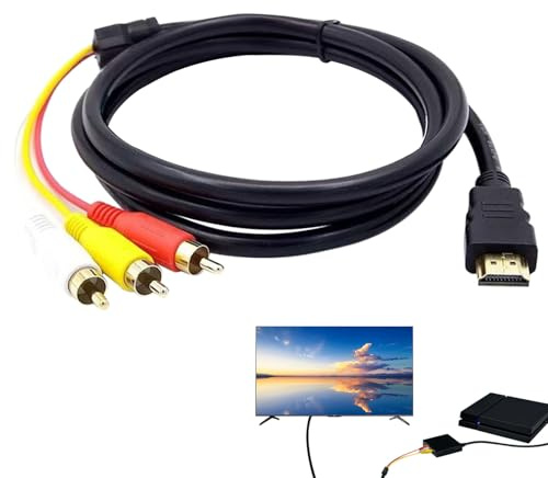 Mlifleue Red Yellow White Cable to HDMI Adapter, 1.5M RCA to HDMI Cable, Audio Video AV Converter for 1080P HDTV DVD LCD Projectors Transmitter (Only Supports HD MI to RCA)