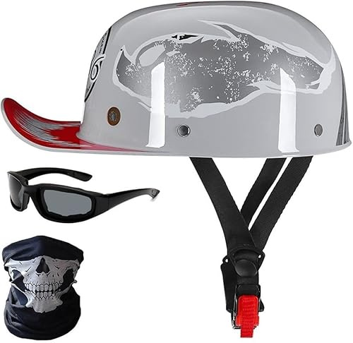 Caimcie Casco da Moto retrò a Mezza Calotta per Uomo e Donna, Casco Vintage a Mezza Calotta con Occhiali e Maschera, Stile Tedesco, Certificato DOT/ECE. J,M=55-57cm
