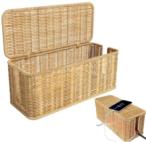 Cord Organizer Box - Woven Cable Concealer Holder, Two Opening Wire Management Case, Covered Storage Protector, Tidy ArrangementAccessory | Practical Home Organization Choice For Exterior Desk
