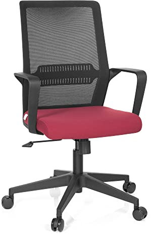 hjh OFFICE 732050 Bürostuhl Preston Stoff Schwarz/Rot Home-Office Drehstuhl ergonomisch mit Lendenwirbelstütze, Netzrücken