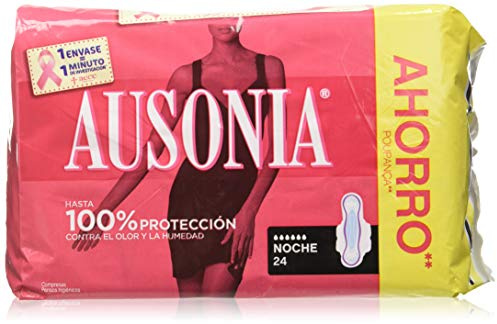 Ausonia Compresas Ultrafina Día & Noche Con Alas, 24 unidades, Para Un Flujo Muy Abundante, Hasta 9 Horas De Protección