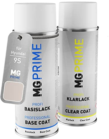 MG PRIME Pintura automotriz Spray para Hyundai 9S Machine Silver Metal. +1K | Machine Silver Metallic, Kit capa de base + barniz, Aerosoles 400ml