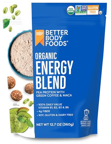 BetterBody Foods Organic Energy Blend Powder 12.7 Oz, Green Coffee & Maca | Vitamin Blend, Plant-Based Protein, Vitamin B, Green Coffee Extract, Superfood Vitality, Fiber Mix, Protein Drinks, Smoothies