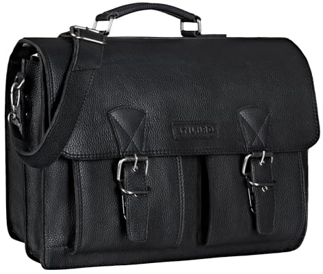STILORD Jeffrey Lehrertasche Aktentasche Leder Große Vintage Ledertasche zum Umhängen 15.6 Zoll Laptop Tasche für Schule Uni Business Trolley Aufsteckbar Farbe:princeton - braun