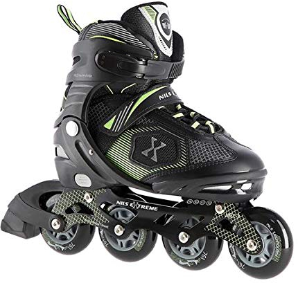Nils Extreme Inlineskates ABEC9 barn kvinnor svart grön storlek 31–34, 35–38, 39–42 justerbar (M 35–38 justerbar)