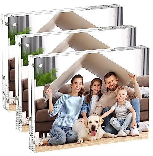 AITEE 8x10 Acrylic Picture Frames 3 Pack, 20% Thicker Block, Clear Picture Frames Freestanding Double Sided Magnetic Acrylic Lucite Frameless Transparent Square Frame Gift for Desktop Display