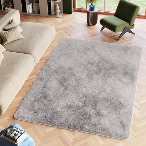 TAPISO Silk Teppich Shaggy rutschfest Grau Einfarbig Antirutsch Hochflor Langflor Weich Modern Schlafzimmer Wohnzimmer Bedvorleger ÖKO-TEX 160 x 230 cm