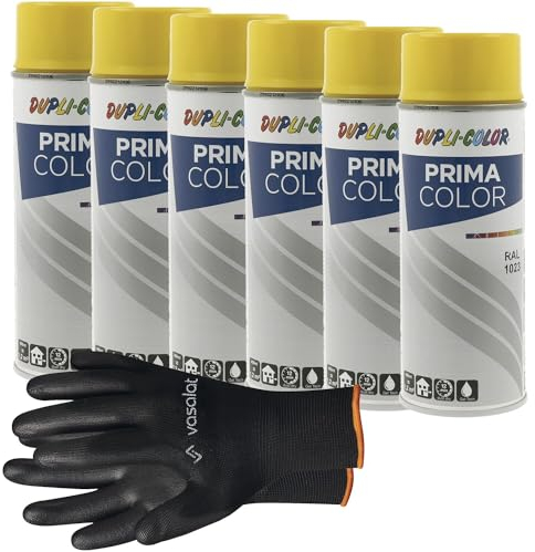 vasalat Dupli-Color Lackspray verkehrsgelb glänzend RAL 1023 - Sprühlack für Metall, Kunststoff und Holz - wetterfeste Sprühfarbe für den Innen- und Außenbereich UV -beständig, 6 Stück