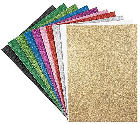 10 fogli di gomma espansa glitterati | Fogli in schiuma EVA | Carta Crepla con glitter | Autoadesivi | Formato DIN A4 | Per lavori di bricolage (diversi colori assortiti)