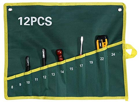 Schraubenschlüssel Roll Up Werkzeugtasche, Maul Ringschlüssel-Satz, Canvas Schraubenschlüssel, Grüne Schraubenschlüssel Werkzeugtasche für Holzarbeiter Heimwerker Handwerker(12 Pockets)