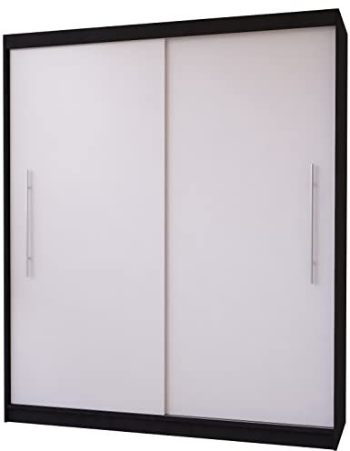 Fabryka Mebli Idźczak Kleiderschrank, Wohnzimmerschrank - Weiß, Schwarz Schwebetürenschrank, Schlafzimmerschrank - ‎58 x 203 x 218 cm - Schrank für Schlafzimmer, Wohnzimmer, Garderobe, modern