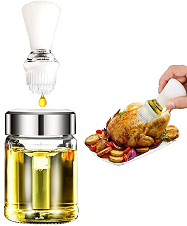 JasCherry Ölflasche mit Silikon Bürste 150 ml, Squeeze-Typ Ölflasche Pinsel mit Skalenlinien, Ölspender Flasche mit pinsel zum Kochen, Grillen, Backen, Marinieren, Braten, Grillen in der Küche