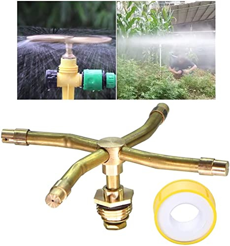 Pulverizador de latón Giratorio automático de 2/3/4 Brazos con Cinta selladora de Agua, Cabezal de aspersor de Sistema de riego de rotación de 360 ​​Grados para césped de jardín (4 Arms)