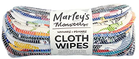 Marley's Monsters Cloth Wipes in Colorful Prints – 100% Cotton Flannel Reusable Wipes, 7x8in, Sustainable Multi-Purpose for Baby Care, Tissues, Cleaning & Picnics - Handmade in Eugene, Oregon