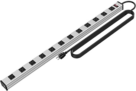 12 Outlets Metal Power Strip,Mountable Heavy Duty Power Strip with 6FT Long Extension Cord with Circuit Breaker,15A 125V 1875W, ETL Listed