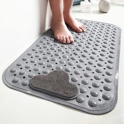 Moulaelos Duschmatte rutschfest, 80 x 50 cm rutschfeste Badematte mit Saugnäpfen, Duscheinlage Komfort Massage, Antirutschmatte Dusche Maschinenwaschbar,Grau