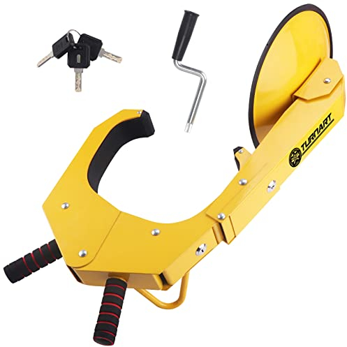 TURNART Radschlossklemme Verstellbare Anti-Diebstahl-Schlossklemme Kofferraumreifenklaue für Parken Auto LKW RV (Upgrade - mit Nabenkappe (Groß)