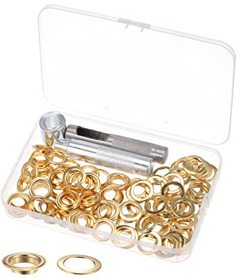 sourcing map 50 Sets Grommet Tool Kit Golden 14mm/0.55 Inch Copper Metal Grommet Eyelets with 3pcs Installation Tools & Storage Box for Shoes Clothes Leather DIY