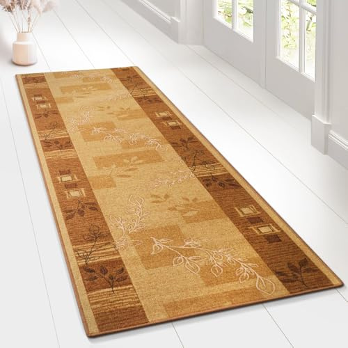 Floordirekt Teppich Läufer für Küche, Flur & Wohnraum - Teppichläufer 67 cm breite Meterware - Flurteppich - Küchenläufer - Wohnzimmer (67 x 200 cm, Akzent Beige)