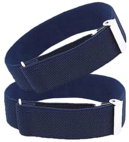 Chendvol 2 Pieces Men's and Women's Elastic Armbands Adjustable Shirt Garter Sleeve Holders (Navy Blue)