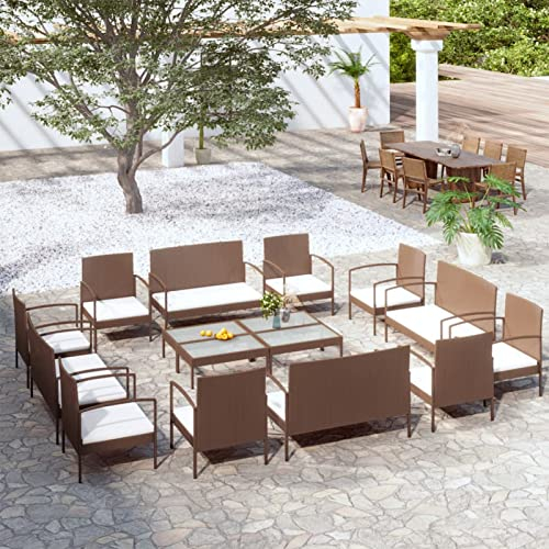 Yolola 16-TLG Polyrattan Gartenmöbel Set Family | bis zu 18 Personen viele Farben | incl. extra Dicke Sitzkissen | Outdoor Loungemöbel Sitzgruppe Essgruppe Garnitur | Lounge-Set | Braun