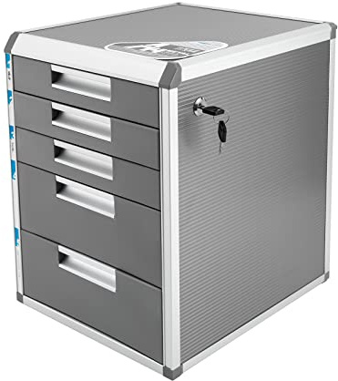 Bazargame Schubladenset Metall Schubladenbox Abschließbar 5 Schubladen Schreibtisch Organizer Dokumenten Aufbewahrung Ablagebox Aluminiumlegierung (5 Schubladen)